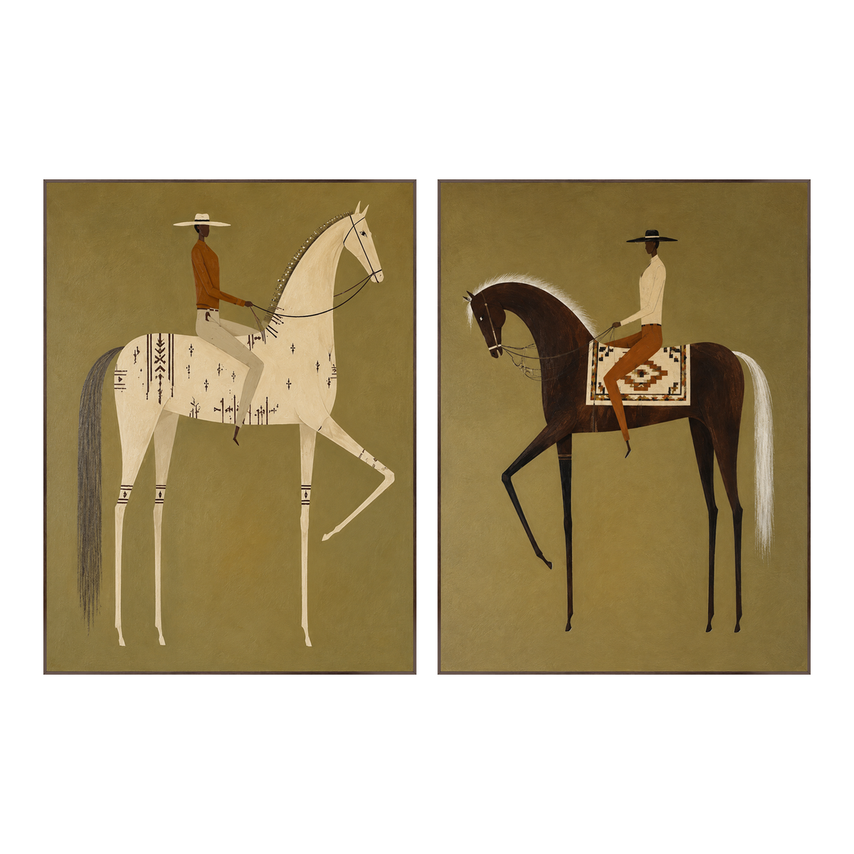 Olive Riders two-panel artwork set in matching slim frames on a transparent background.