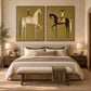 Olive Riders two-panel artwork set displayed above a bed with neutral linen.