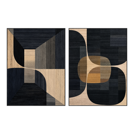 Noir Geometry two-panel artwork set in matching slim frames on a transparent background.