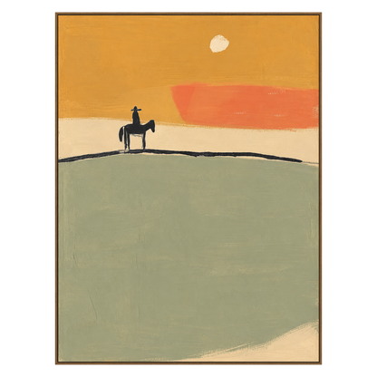 Ochre Horizon artwork in a natural wood frame on a transparent background.