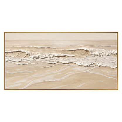 Ivory Shoreline artwork in a natural wood frame on a transparent background.
