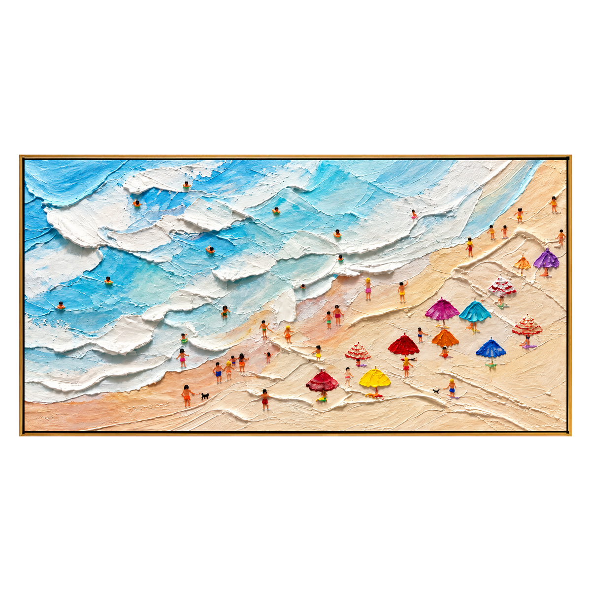 Beachside Revelry artwork in a natural wood frame on a transparent background.