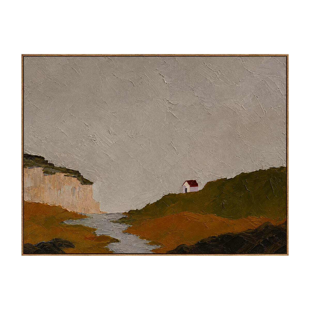 Quiet Headland artwork in a natural wood frame on a transparent background.
