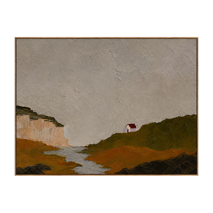 Quiet Headland artwork in a natural wood frame on a transparent background.