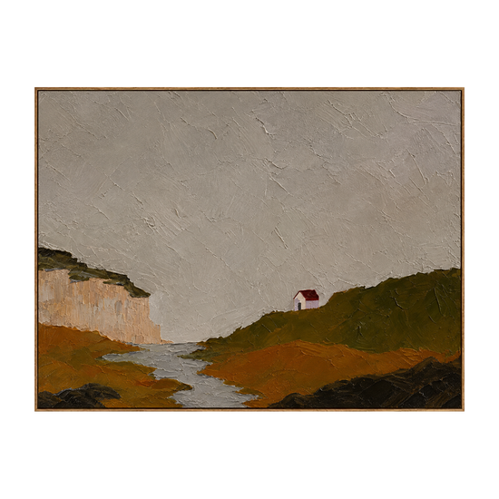 Quiet Headland artwork in a natural wood frame on a transparent background.