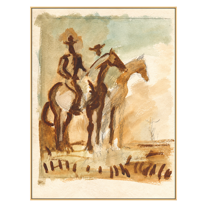 Saddle Sketch artwork in a gold frame on a transparent background.