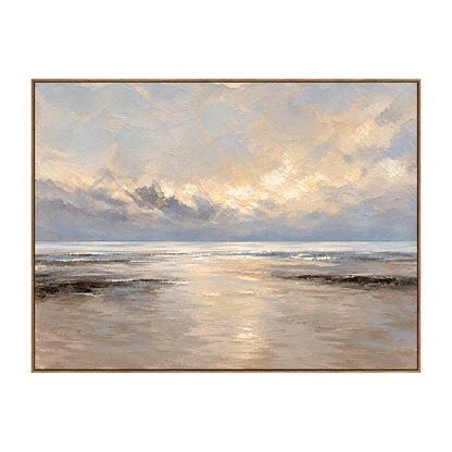 Pearl Daybreak artwork in a natural wood frame on a transparent background.