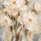 Ivory Petalglow full artwork. Soft white blossoms and warm yellow centers rise through pale blue and cream brushstrokes, with slender stems below.