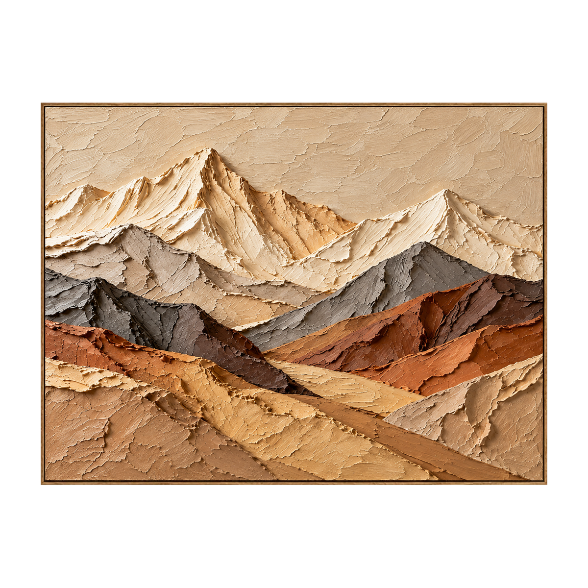 Alpine Terraces artwork in a natural wood frame on a transparent background.