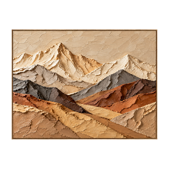 Alpine Terraces artwork in a natural wood frame on a transparent background.