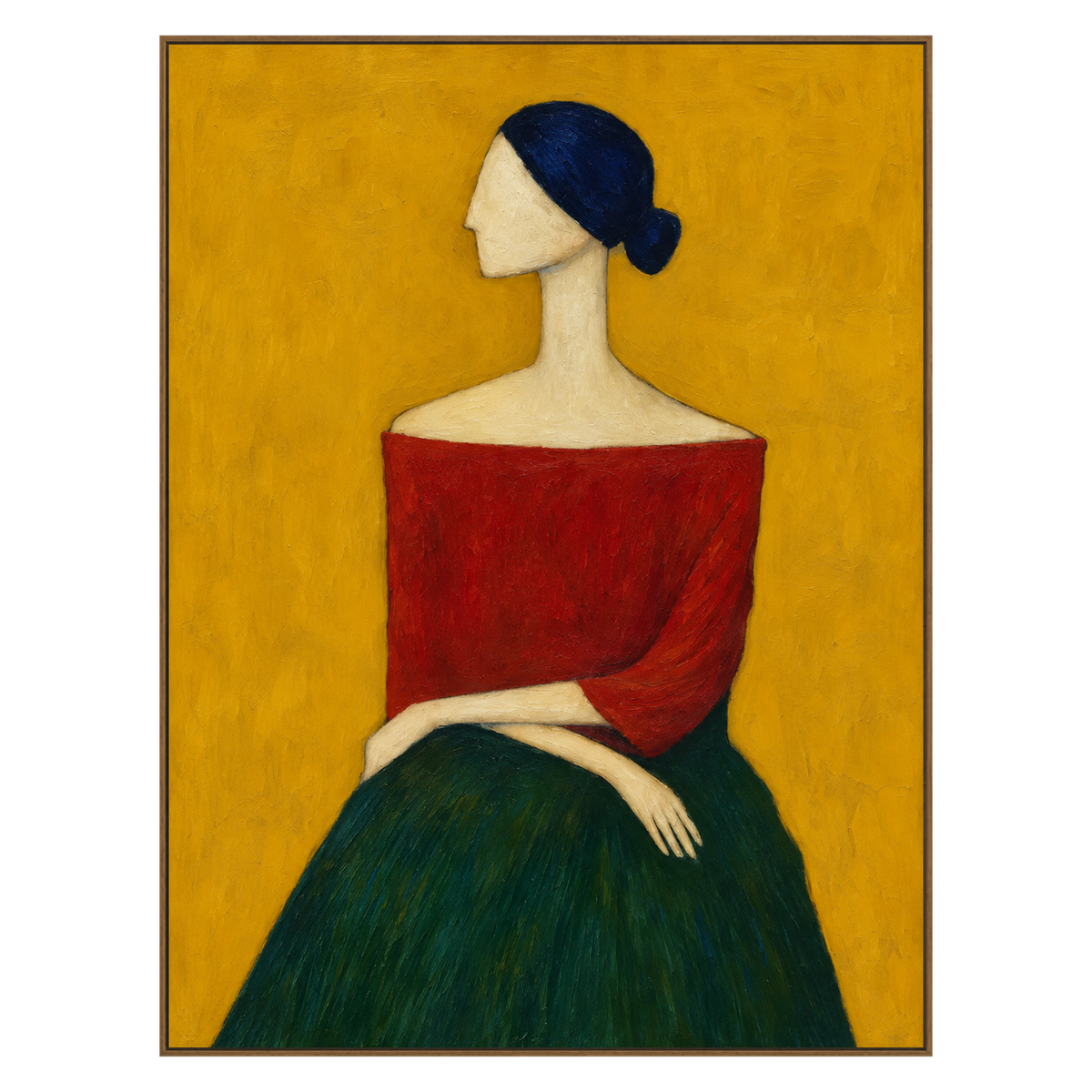 Ochre Reverie artwork in a natural wood frame on a transparent background.