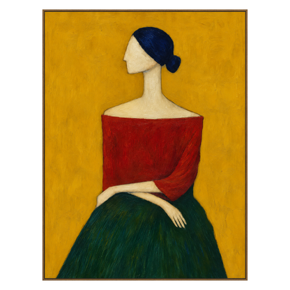Ochre Reverie artwork in a natural wood frame on a transparent background.
