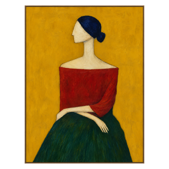 Ochre Reverie artwork in a natural wood frame on a transparent background.
