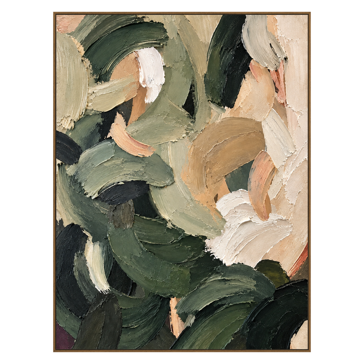 Sage Brushwork artwork in a natural wood frame on a transparent background.