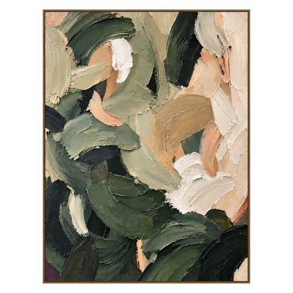 Sage Brushwork artwork in a natural wood frame on a transparent background.