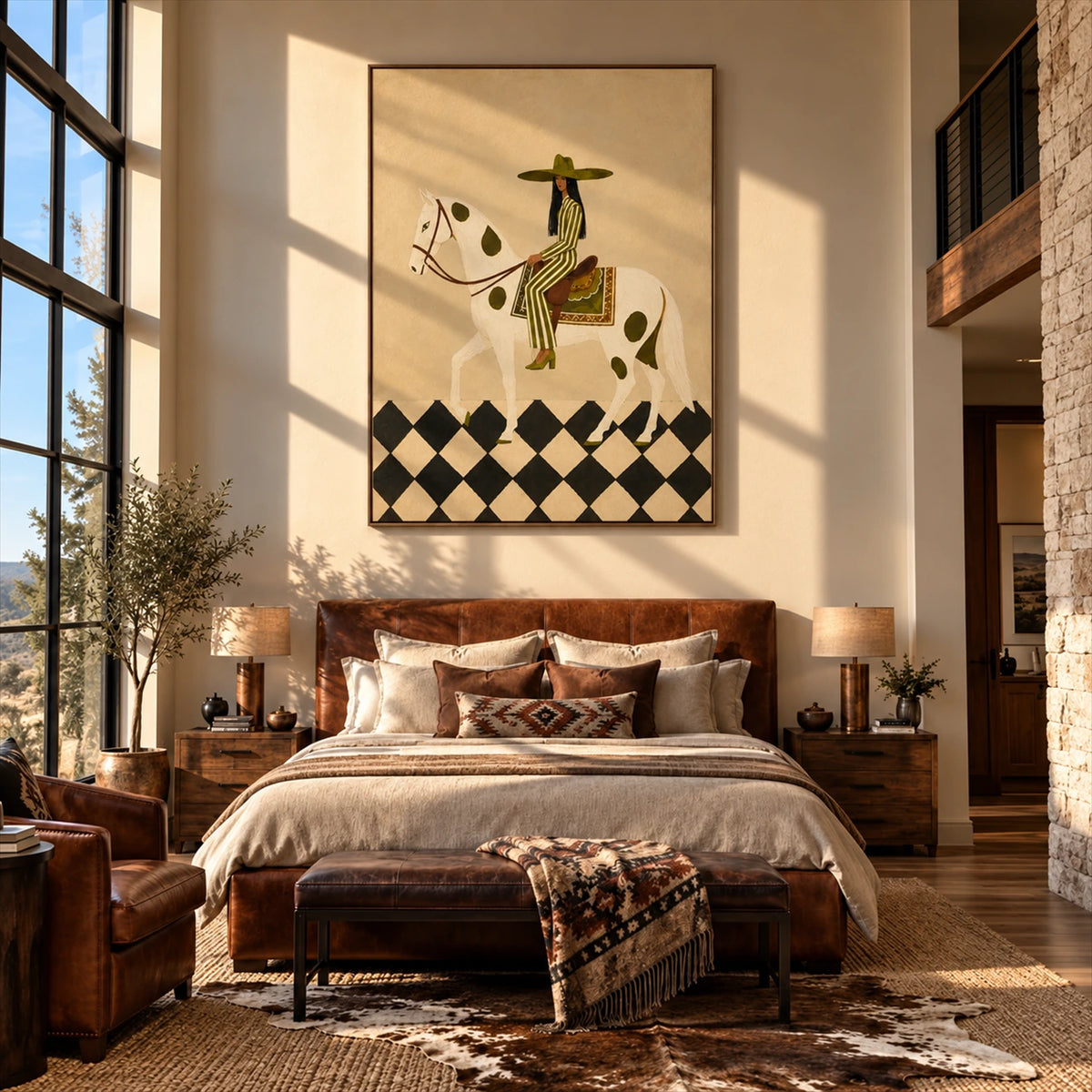 Checkered Rider artwork displayed in an interior setting, view 1.