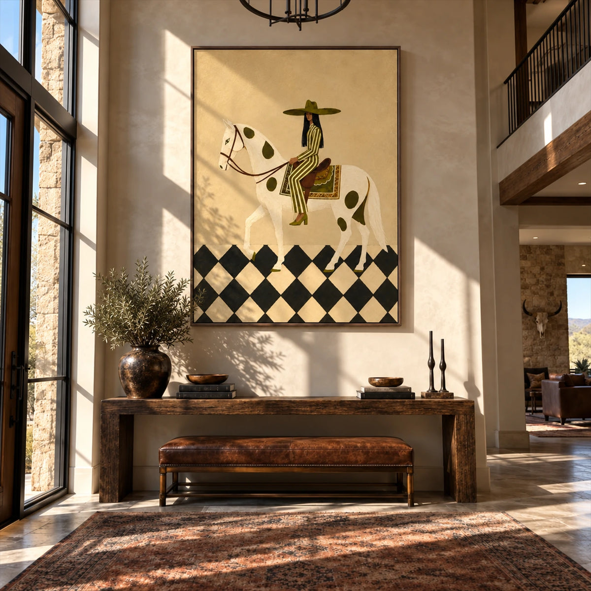 Checkered Rider artwork displayed in an interior setting, view 3.