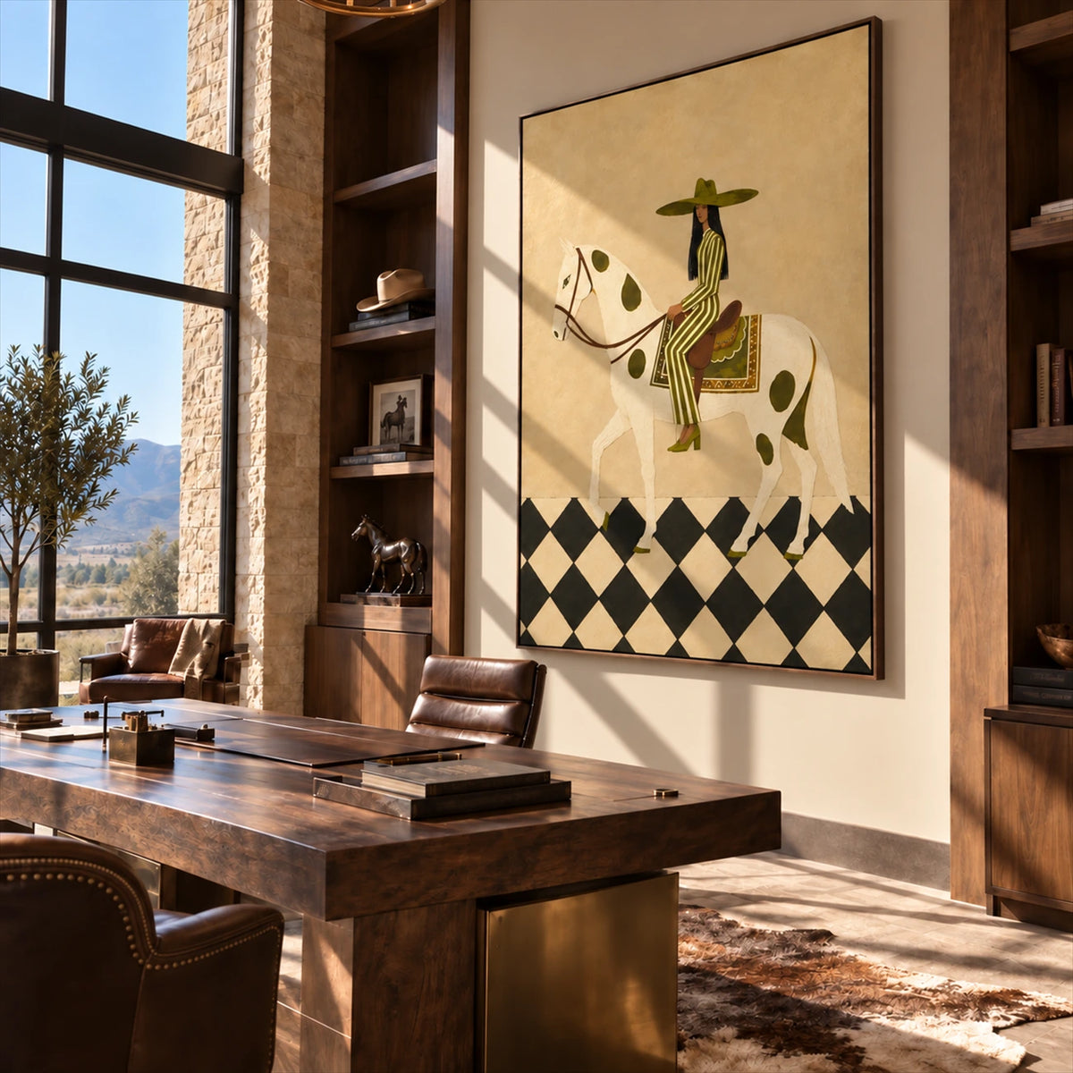 Checkered Rider artwork displayed in an interior setting, view 5.