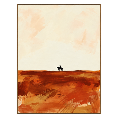 Rustland Rider artwork in a natural wood frame on a transparent background.