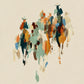Rider Procession full artwork. A loose procession of mounted figures emerges from a cream ground in small strokes of teal, ochre, rust, and blue.