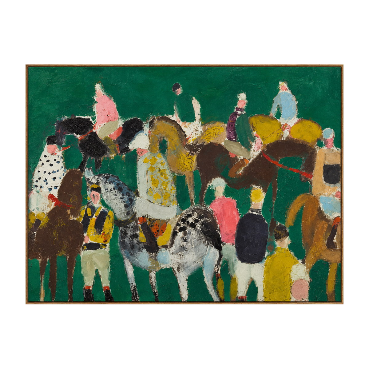 Painted Cavalcade artwork in a natural wood frame on a transparent background.