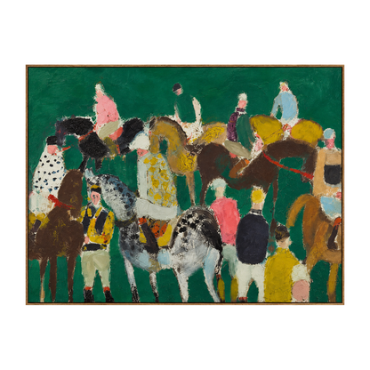 Painted Cavalcade artwork in a natural wood frame on a transparent background.