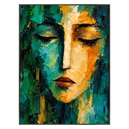 Gilded Serenity artwork in a dark brown wood frame on a transparent background.