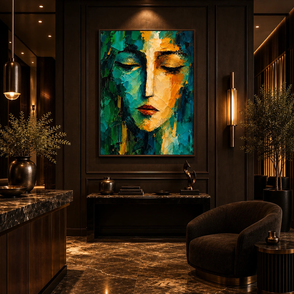 Gilded Serenity artwork displayed in an interior setting, view 2.