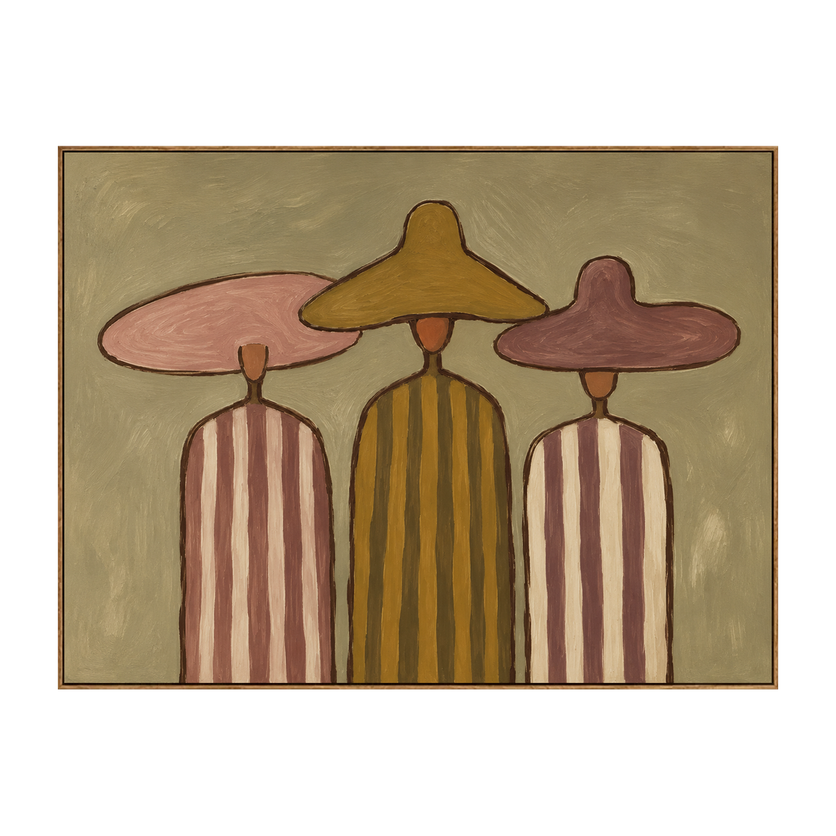 Sombrero Trio artwork in a natural wood frame on a transparent background.