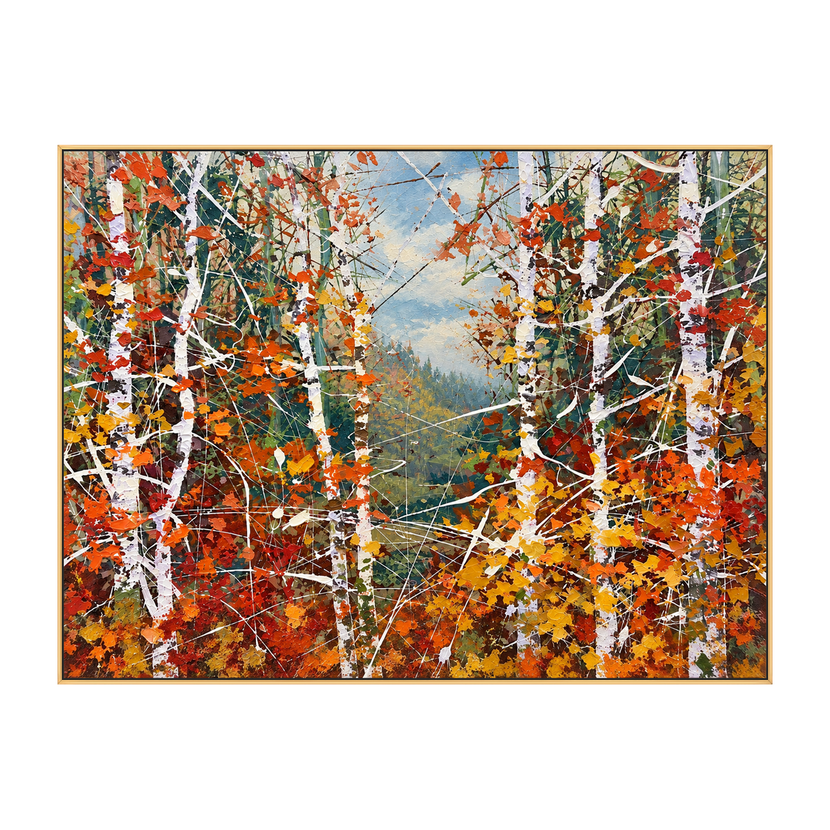 Autumn Birchlight artwork in a gold frame on a transparent background.