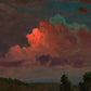 Crimson Cloudbank full artwork. A luminous crimson cloud rises above a dark treeline beneath a deep teal and brown evening sky.