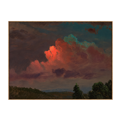 Crimson Cloudbank artwork in a natural wood frame on a transparent background.