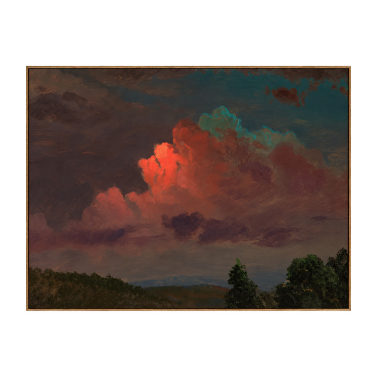 Crimson Cloudbank artwork in a natural wood frame on a transparent background.