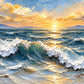 Sunbreak Surf full artwork. Sunlight breaks over distant mountains and rolling blue waves, illuminating white foam and golden reflections along the coast.