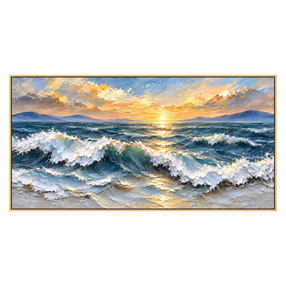 Sunbreak Surf artwork in a gold frame on a transparent background.