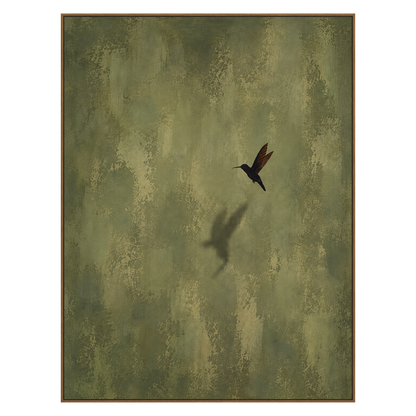 Olive Hover artwork in a natural wood frame on a transparent background.