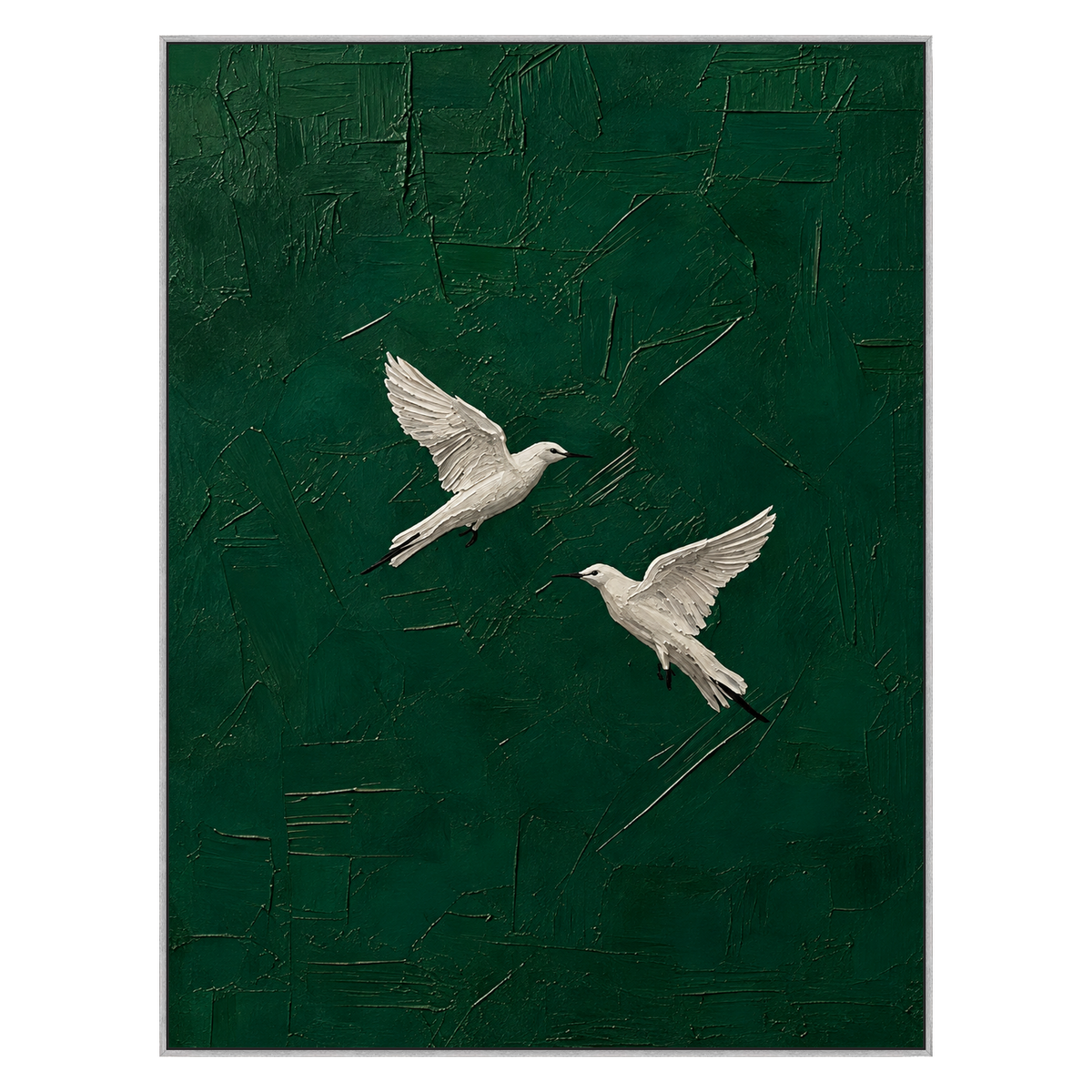 Emerald Flight artwork in a silver frame on a transparent background.