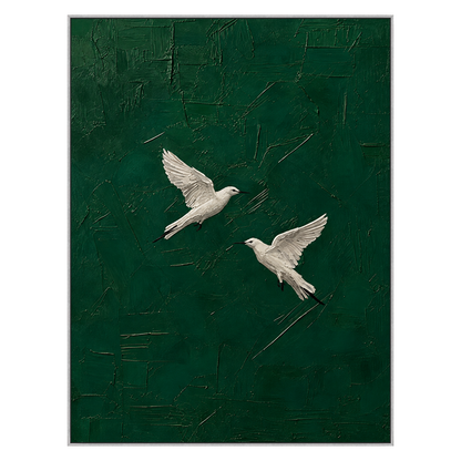 Emerald Flight artwork in a silver frame on a transparent background.