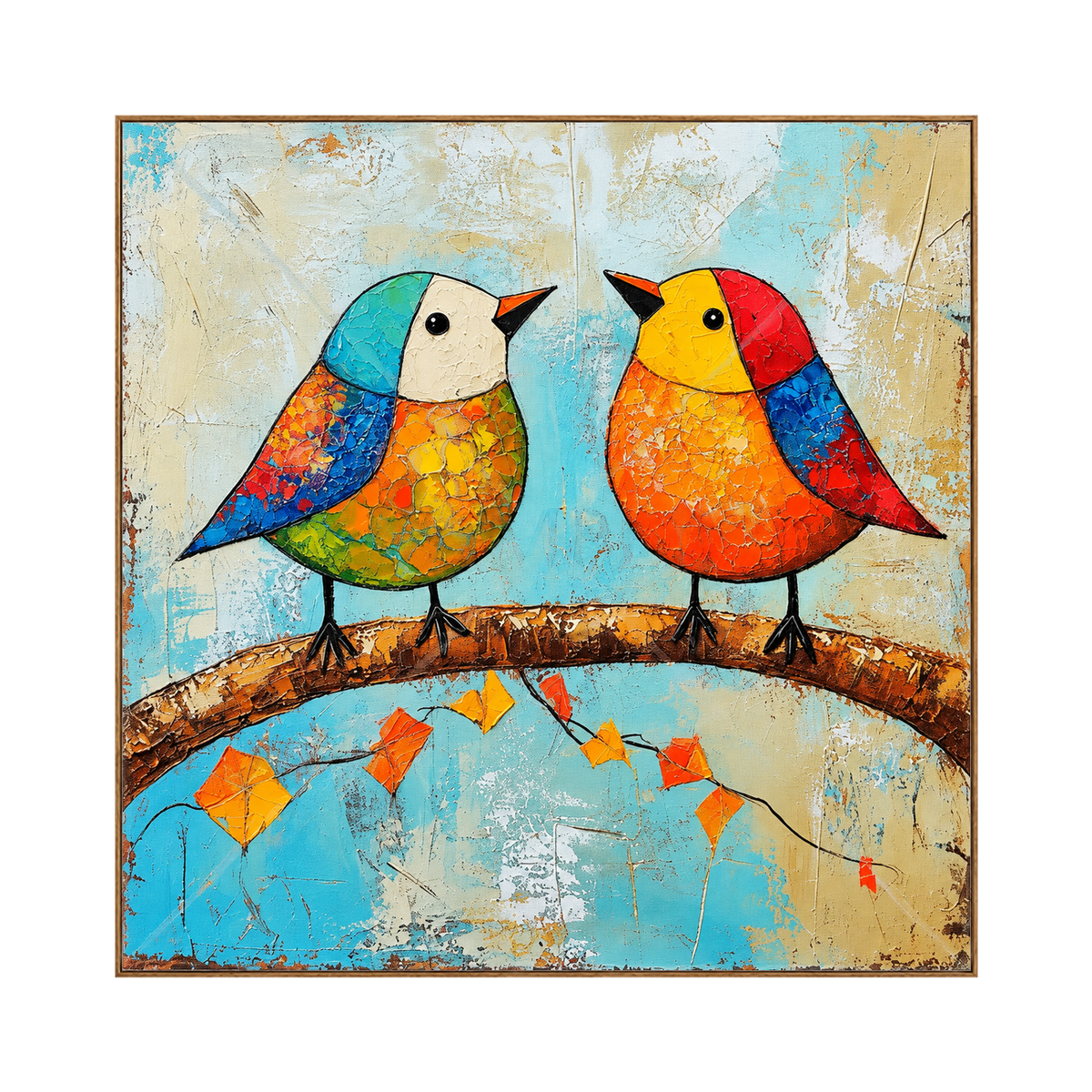 Chromatic Companions artwork in a natural wood frame on a transparent background.