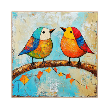 Chromatic Companions artwork in a natural wood frame on a transparent background.