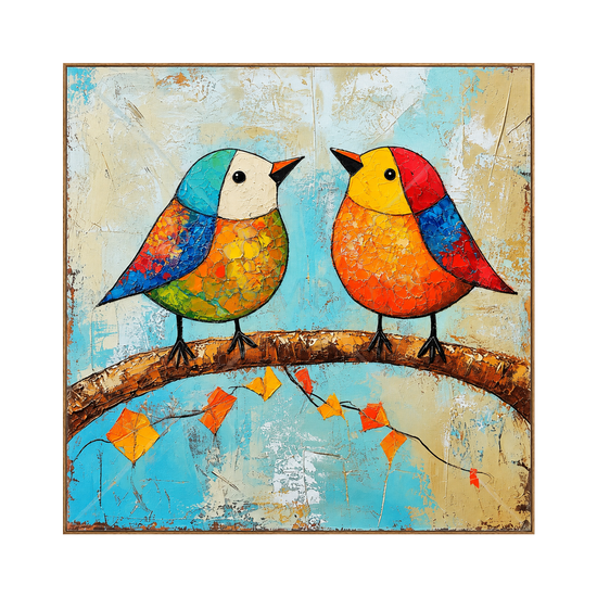 Chromatic Companions artwork in a natural wood frame on a transparent background.