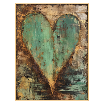 Patina Heart artwork in a gold frame on a transparent background.