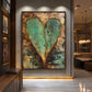 Patina Heart artwork displayed on a softly lit entryway wall.