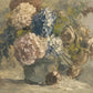 Faded Hydrangeas full artwork. Cloudlike hydrangea blossoms in cream, dusty pink, and muted blue spill from a green vessel.