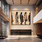 Frontier Silhouettes artwork displayed above a dark console in a tall entryway.