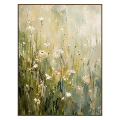 Meadow Haze artwork in a natural wood frame on a transparent background.