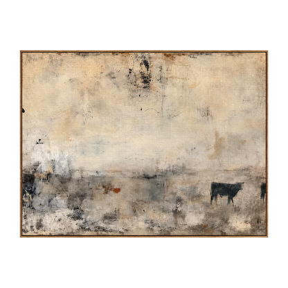 Distant Pasture artwork in a natural wood frame on a transparent background.