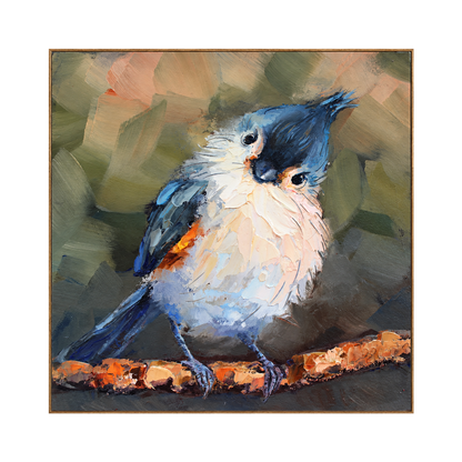 Curious Crest artwork in a natural wood frame on a transparent background.