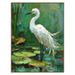 Lilywater Heron artwork in a natural wood frame on a transparent background.