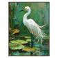 Lilywater Heron artwork in a warm brown wood frame on a transparent background.
